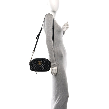 Calfskin Matelasse Small GG Marmont Chain Shoulder Bag Black