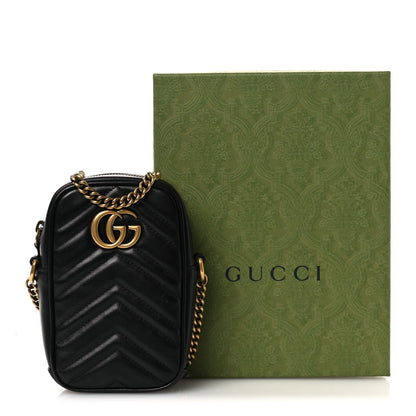 Calfskin Matelasse Mini GG Marmont Crossbody Bag Black
