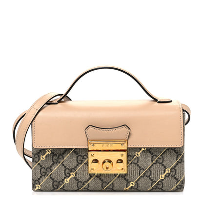 GG Supreme Monogram Calfskin Horsebit Print Mini Padlock Top Handle Shoulder Bag Beige Ebony Light Pink