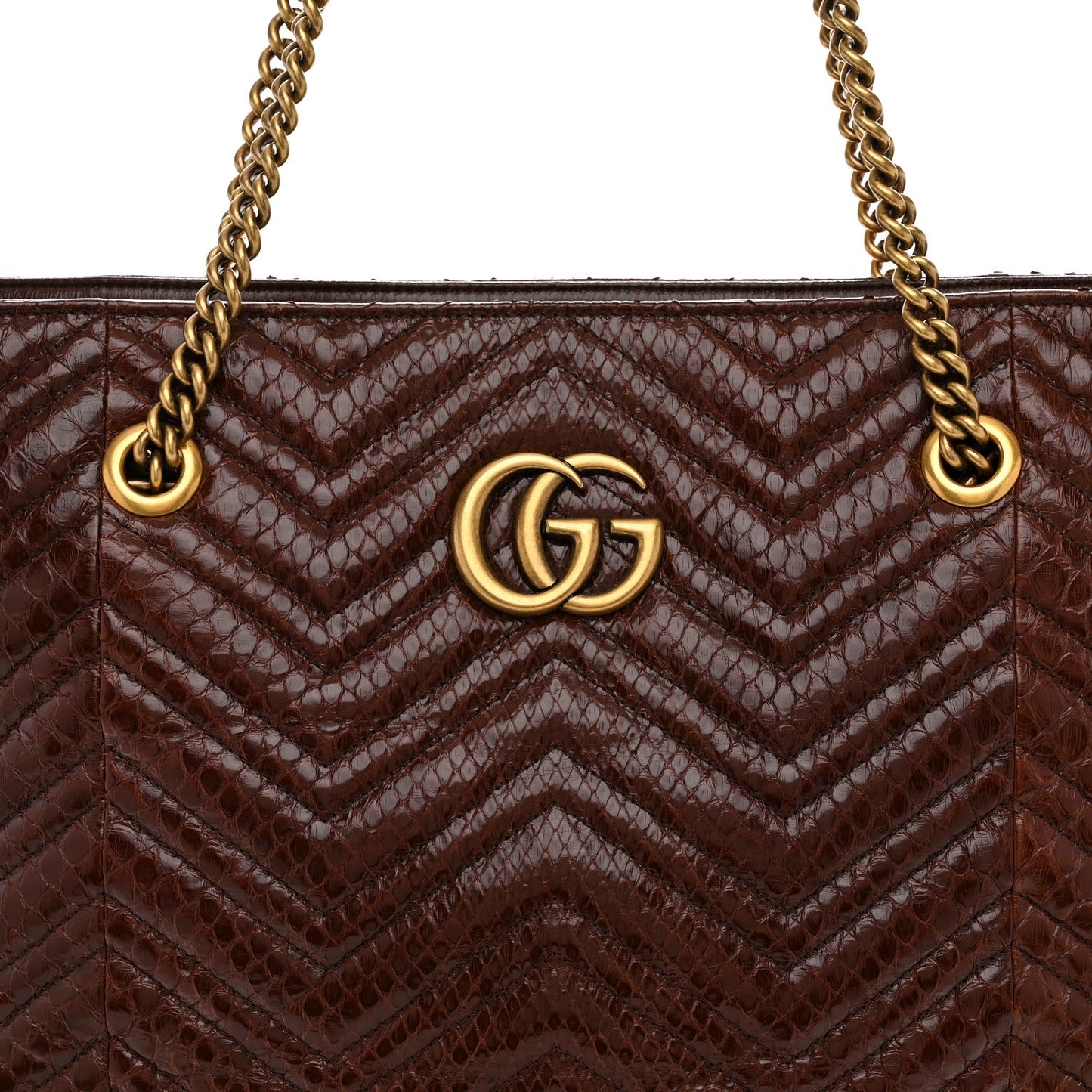Snakeskin Matelasse Large GG Marmont Slim Tote Brown