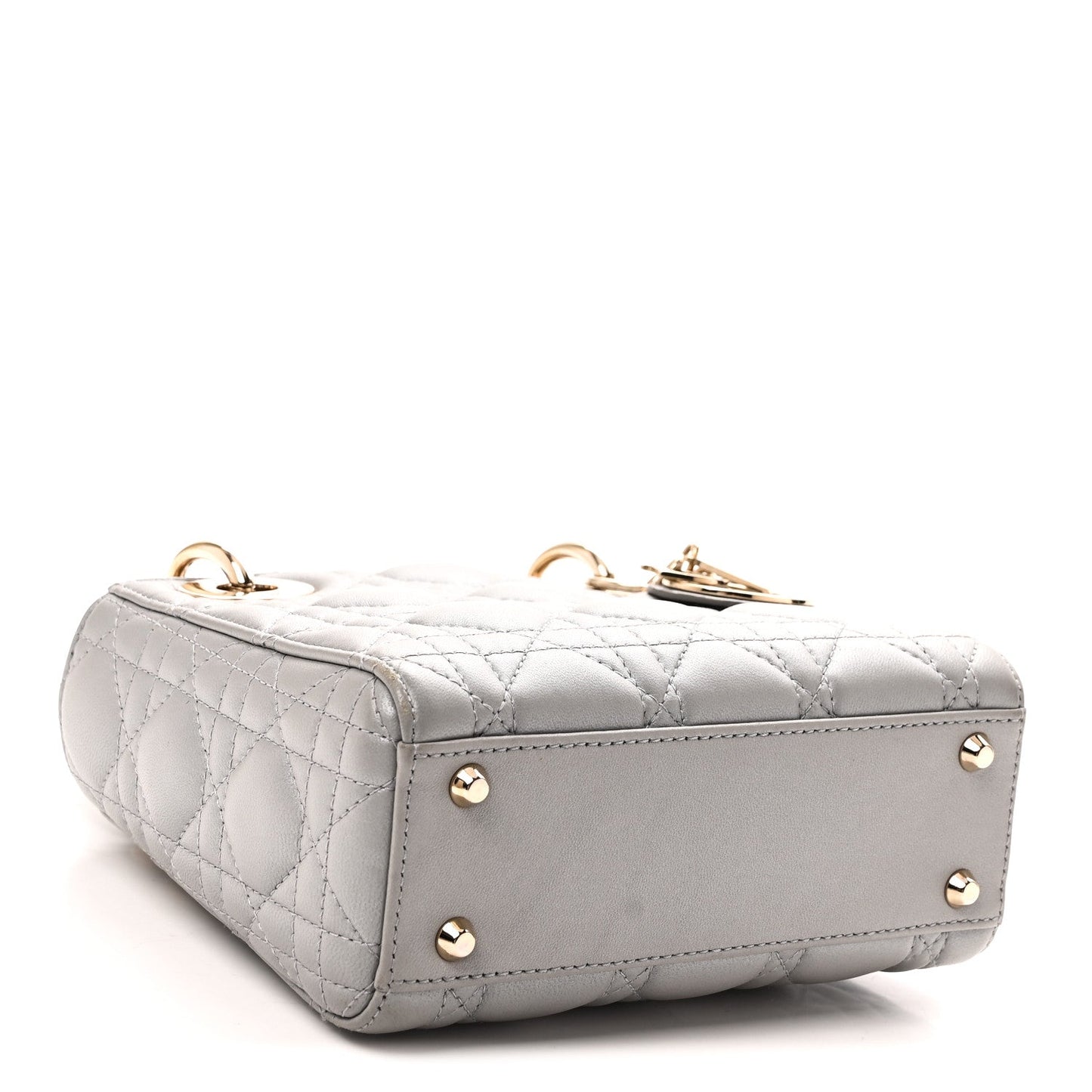 Metallic Lambskin Cannage Mini Lady Dior Grey