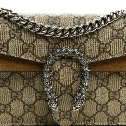 GG Supreme Monogram Suede Crystal Small Dionysus Shoulder Bag Beige Ebony Taupe