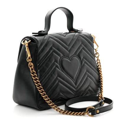 Calfskin Matelasse Small GG Marmont Top Handle Shoulder Bag Black