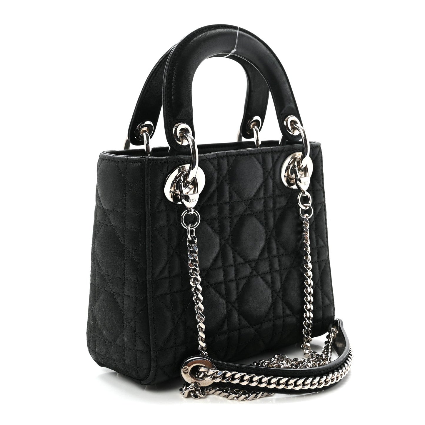 Metallic Calfskin Cannage Mini Lady Dior Black