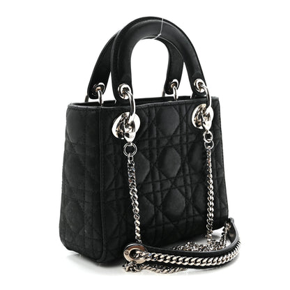 Metallic Calfskin Cannage Mini Lady Dior Black