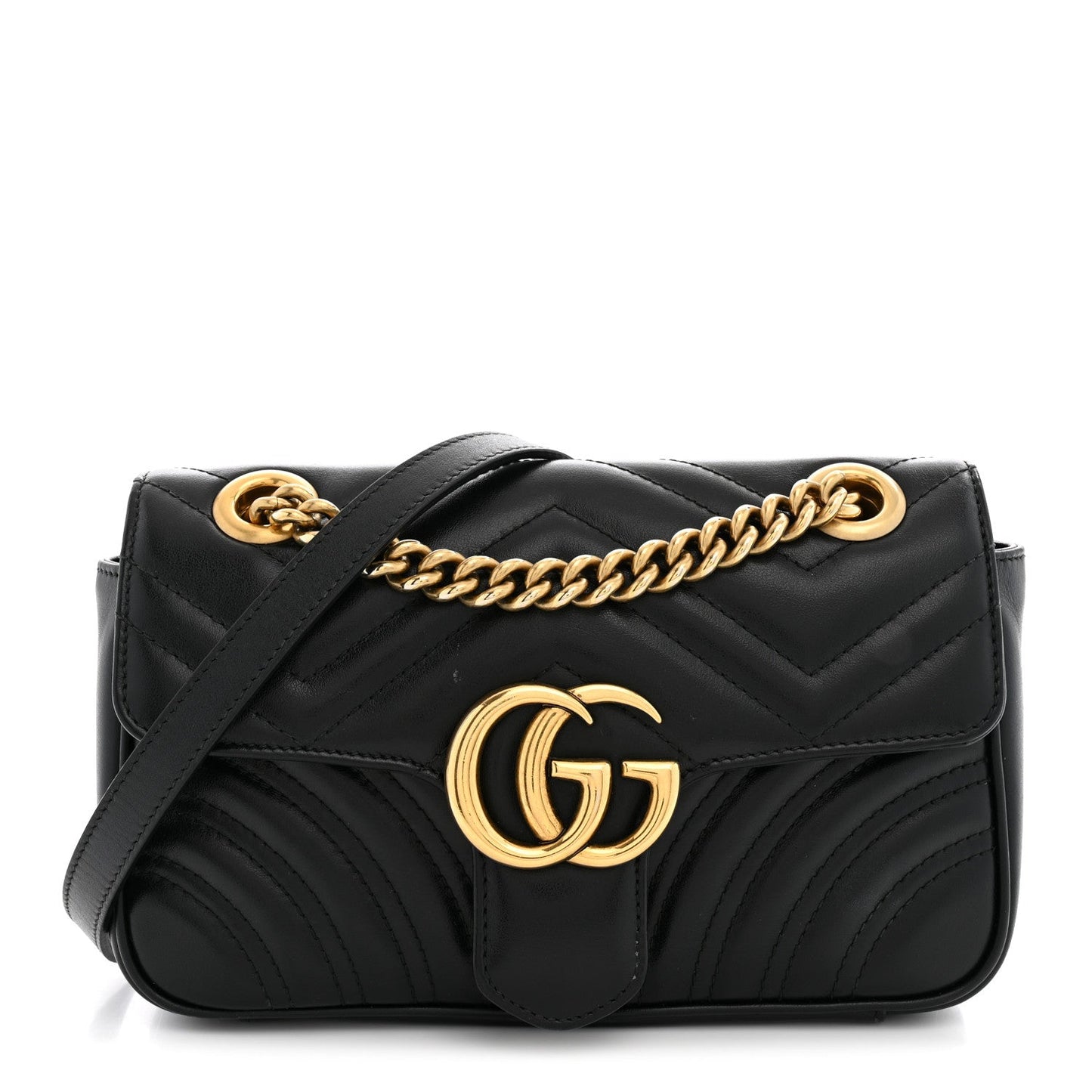 Calfskin Matelasse Mini GG Marmont Shoulder Bag Black