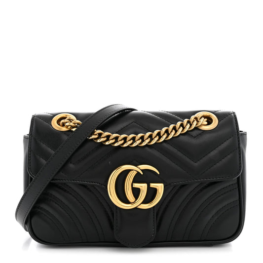Calfskin Matelasse Mini GG Marmont Shoulder Bag Black