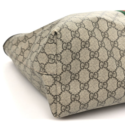 GG Supreme Monogram Textured Calfskin Web Medium Ophidia Shopping Tote Beige Ebony New Acero