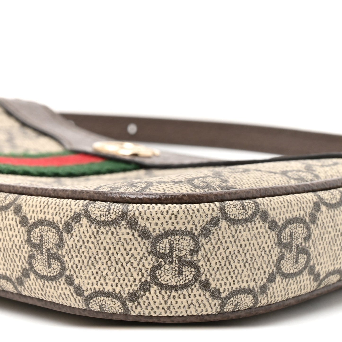 GG Supreme Monogram Textured Dollar Calfskin Web Mini Ophidia Shoulder Bag Beige Ebony New Acero