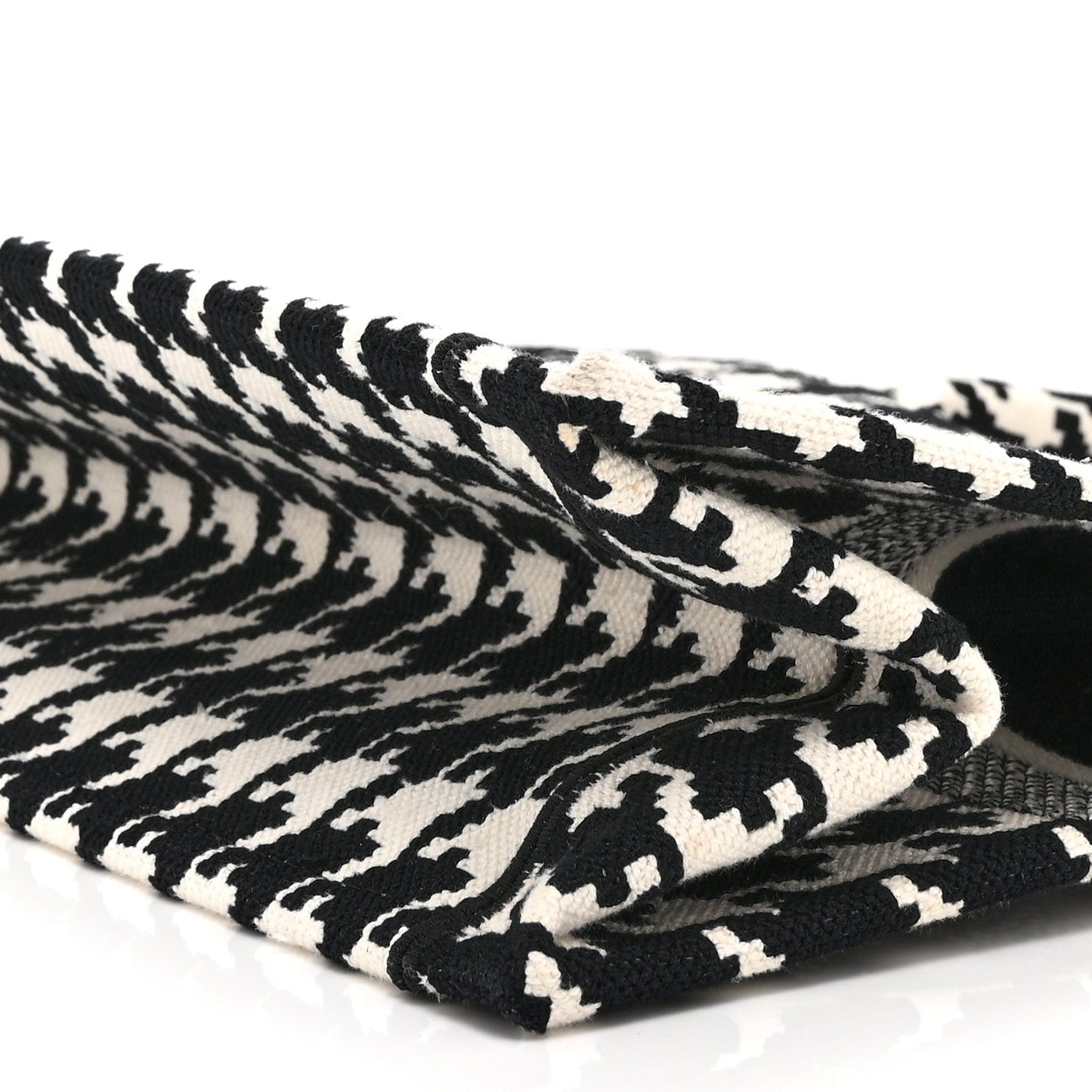 Canvas Houndstooth Embroidered Medium Book Tote Black White