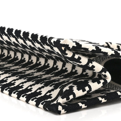 Canvas Houndstooth Embroidered Medium Book Tote Black White