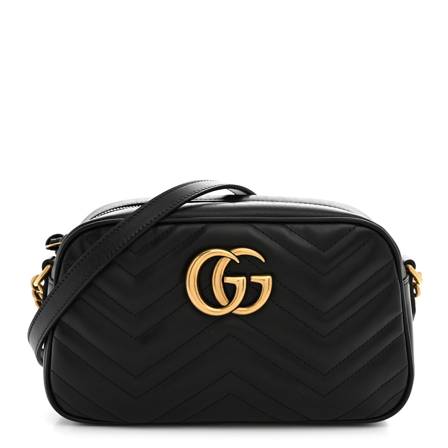 Calfskin Matelasse Small GG Marmont Chain Shoulder Bag Black