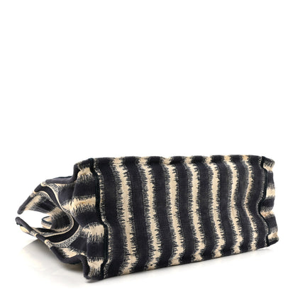 Canvas Embroidered Large Striped Book Tote Navy