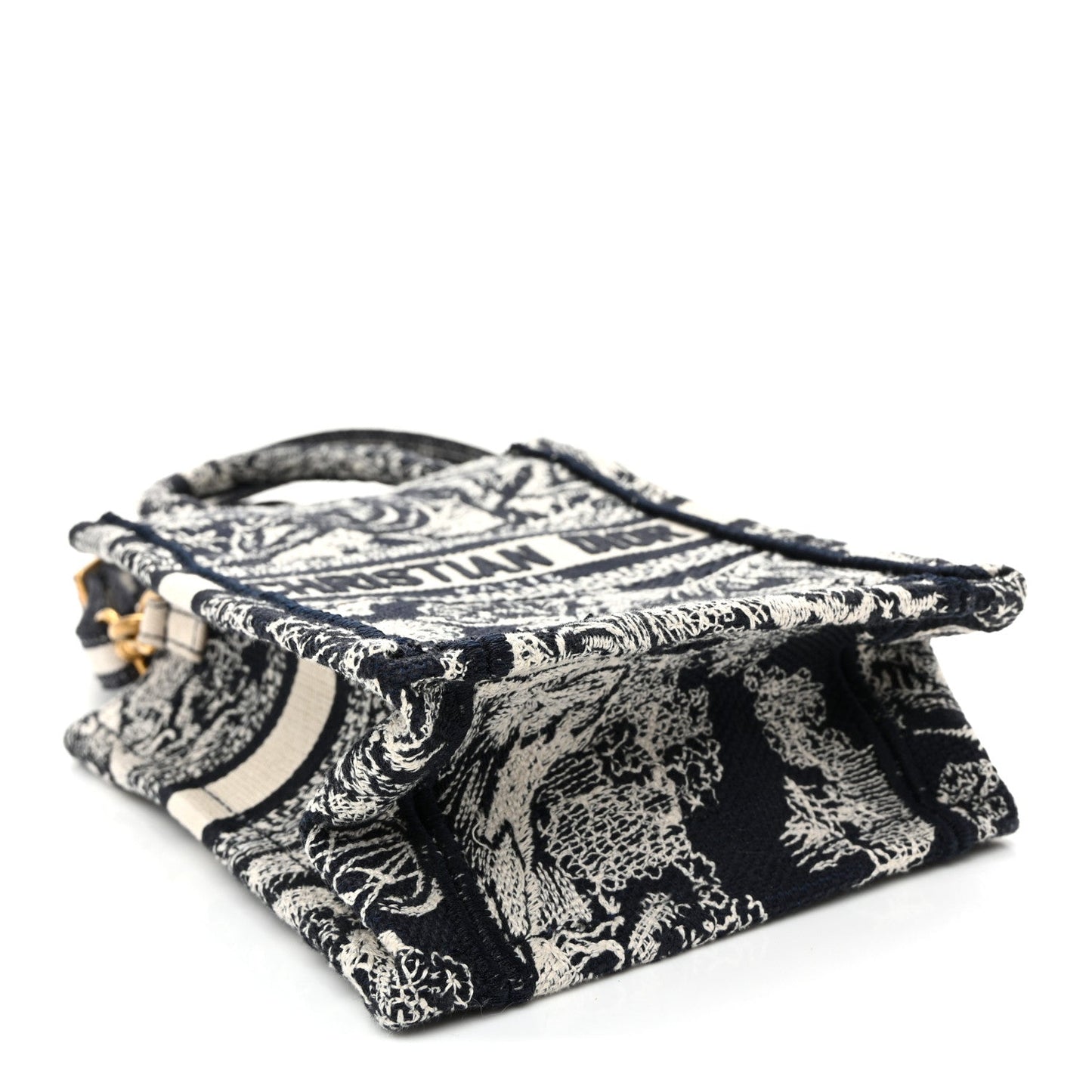 Canvas Toile de Jouy Reverse Embroidered Mini Book Tote Phone Bag Blue