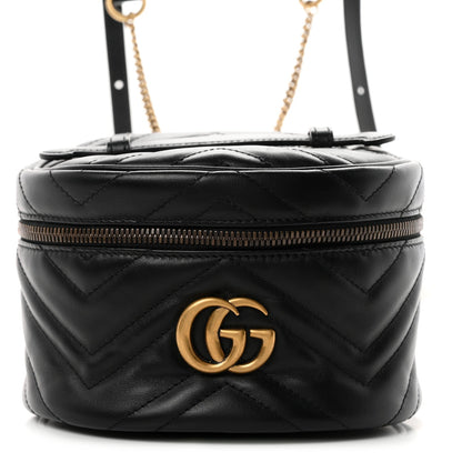 Calfskin Matelasse Mini GG Marmont Round Backpack Black