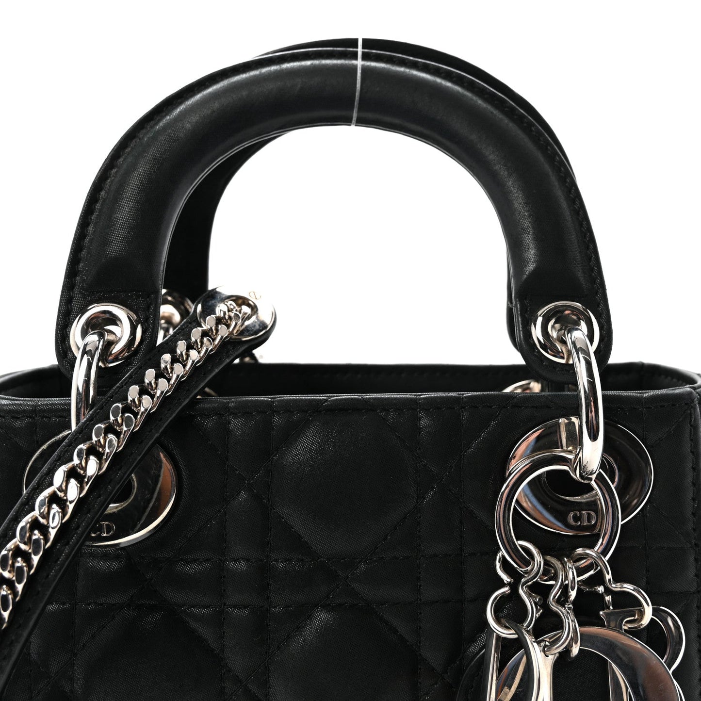 Metallic Calfskin Cannage Mini Lady Dior Black