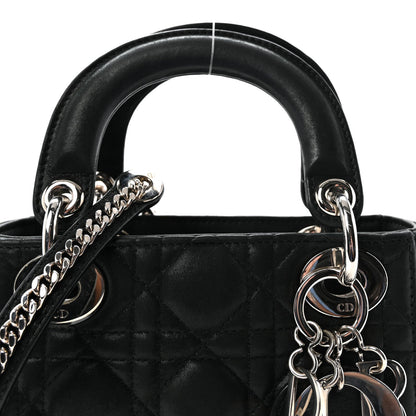Metallic Calfskin Cannage Mini Lady Dior Black