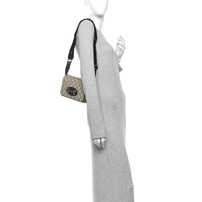 GG Supreme Monogram Mini Horsebit 1955 Shoulder Bag Beige Ebony Black
