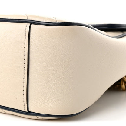 Vintage Effect Calfskin Matelasse Diagonal Small Torchon GG Marmont Shoulder Bag Mystic White Blue Agata