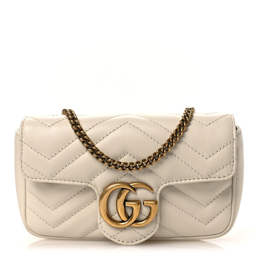 Calfskin Matelasse Super Mini GG Marmont Shoulder Bag White