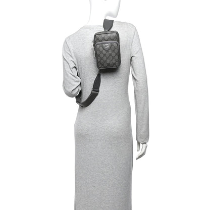 GG Supreme Monogram Textured Dollar Calfskin Mini Ophidia Messenger Grey Black Graphite Grey