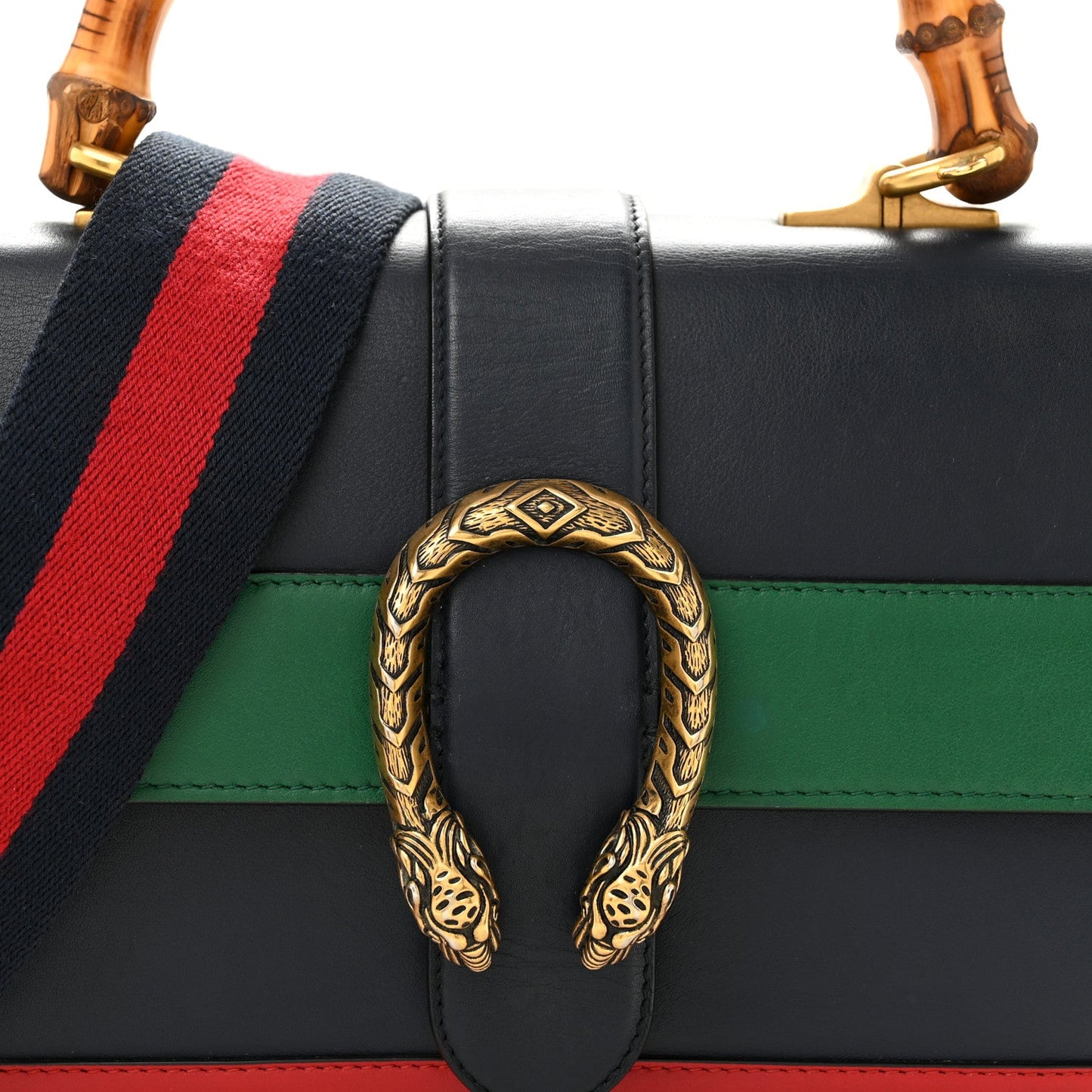 Moon Calfskin Bamboo Web Medium Dionysus Top Handle Bag Blue Emerald Hibiscus Red