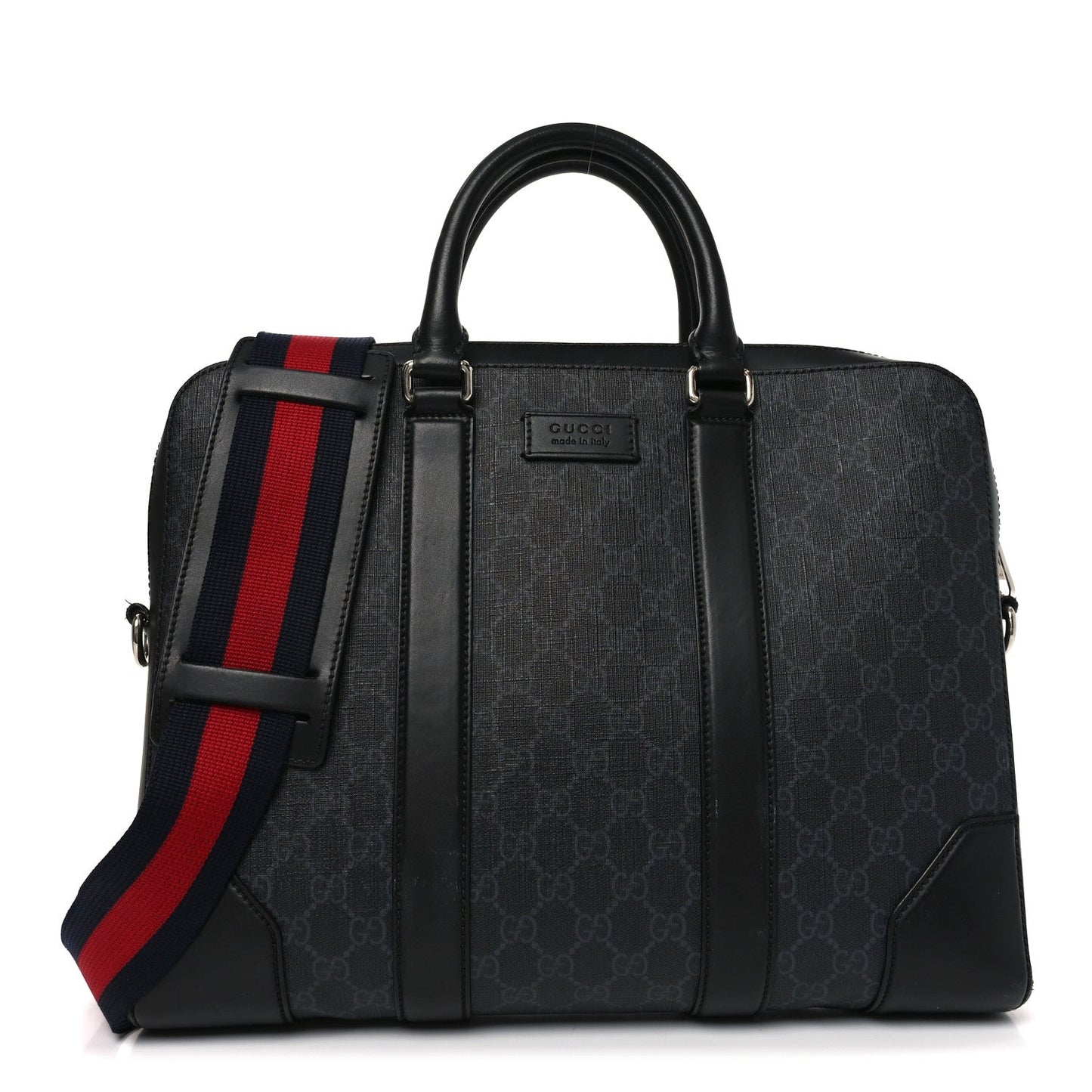 GG Supreme Monogram Appia Calfskin Web Briefcase Black