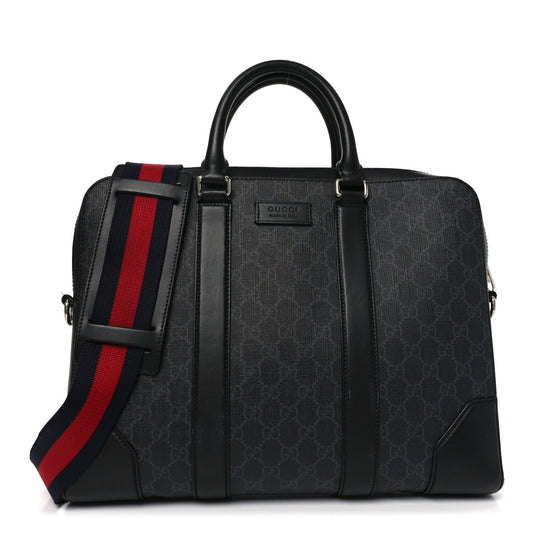 GG Supreme Monogram Appia Calfskin Web Briefcase Black