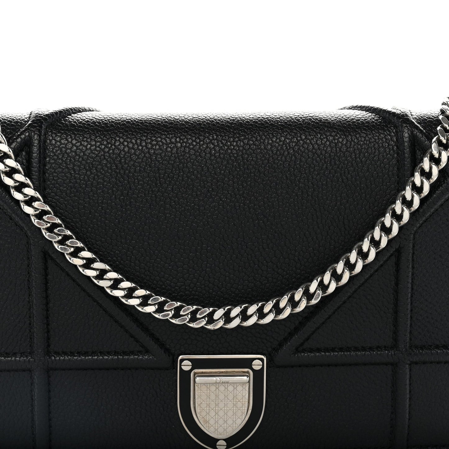 Grained Calfskin Diorama Wallet on Chain Pouch Black