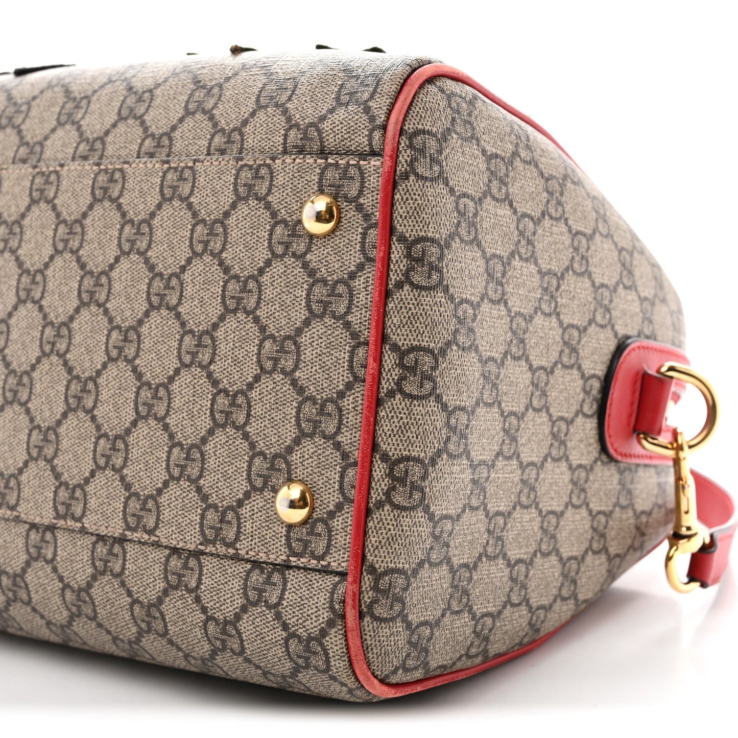 GG Supreme Monogram Kingsnake Heart Embroidered Medium Boston Hibiscus Red