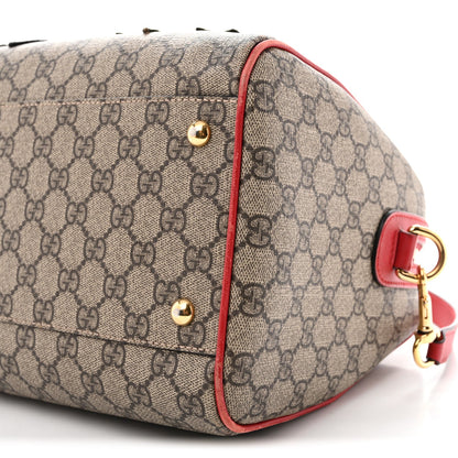GG Supreme Monogram Kingsnake Heart Embroidered Medium Boston Hibiscus Red