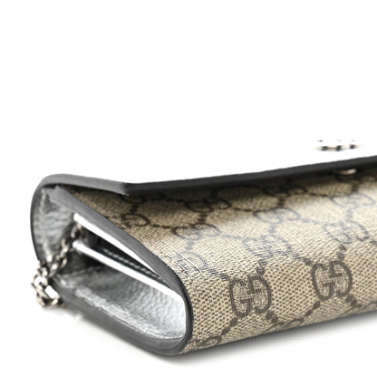 Metallic Calfskin GG Supreme Monogram Petite GG Marmont Wallet Chain Bag Silver Beige Ebony
