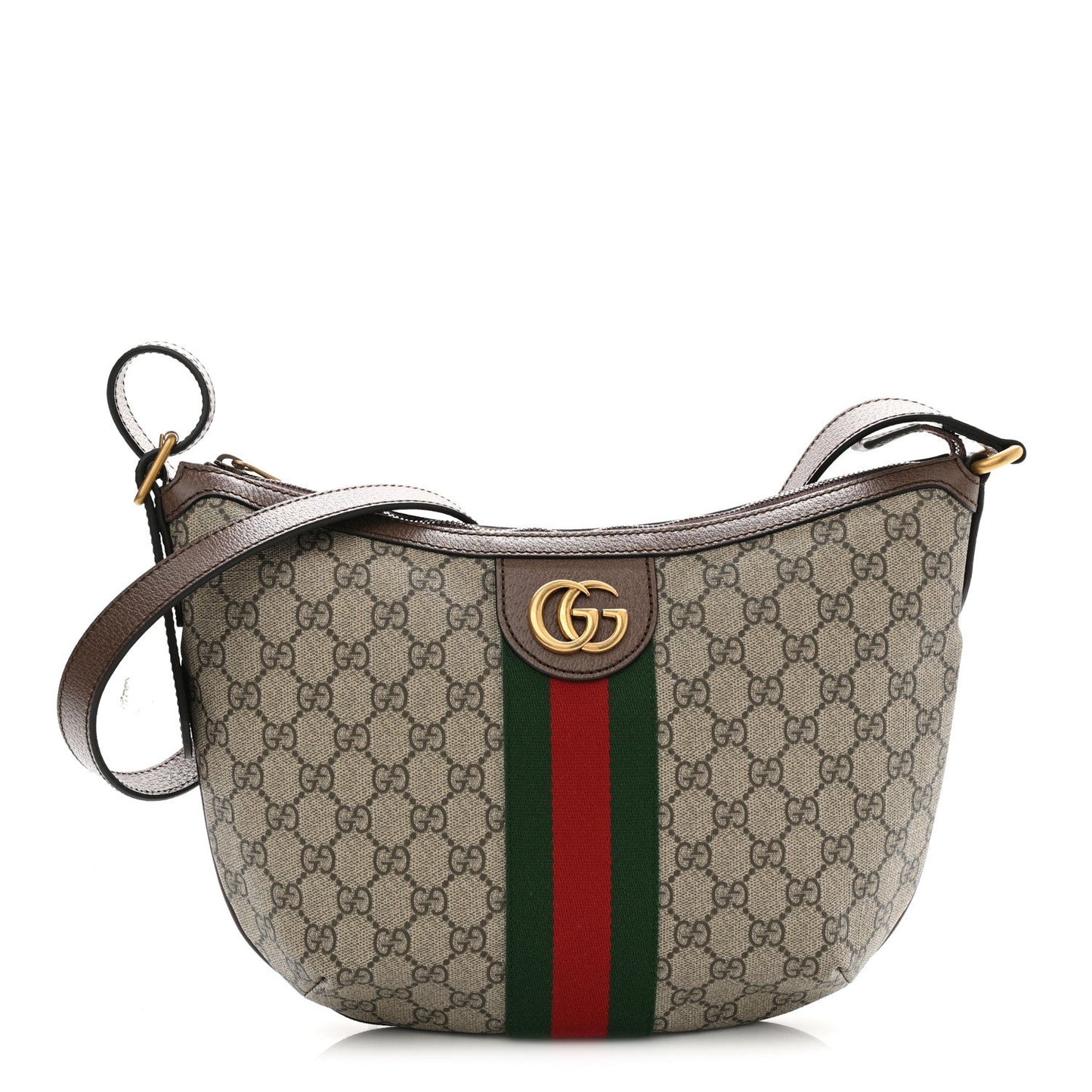 GG Supreme Monogram Web Small Ophidia Half Moon Hobo Brown