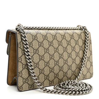 GG Supreme Monogram Suede Crystal Small Dionysus Shoulder Bag Beige Ebony Taupe