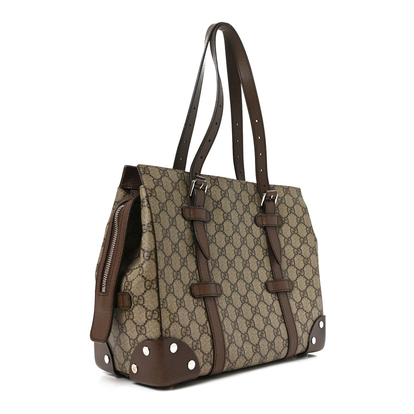 GG Supreme Monogram Textured Dollar Calfskin Small Detail Tote Beige Ebony New Acero