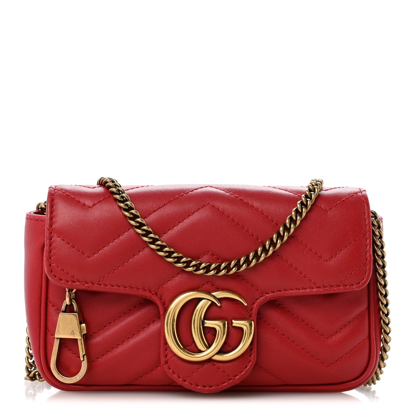 Calfskin Matelasse Super Mini GG Marmont Shoulder Bag Hibiscus Red