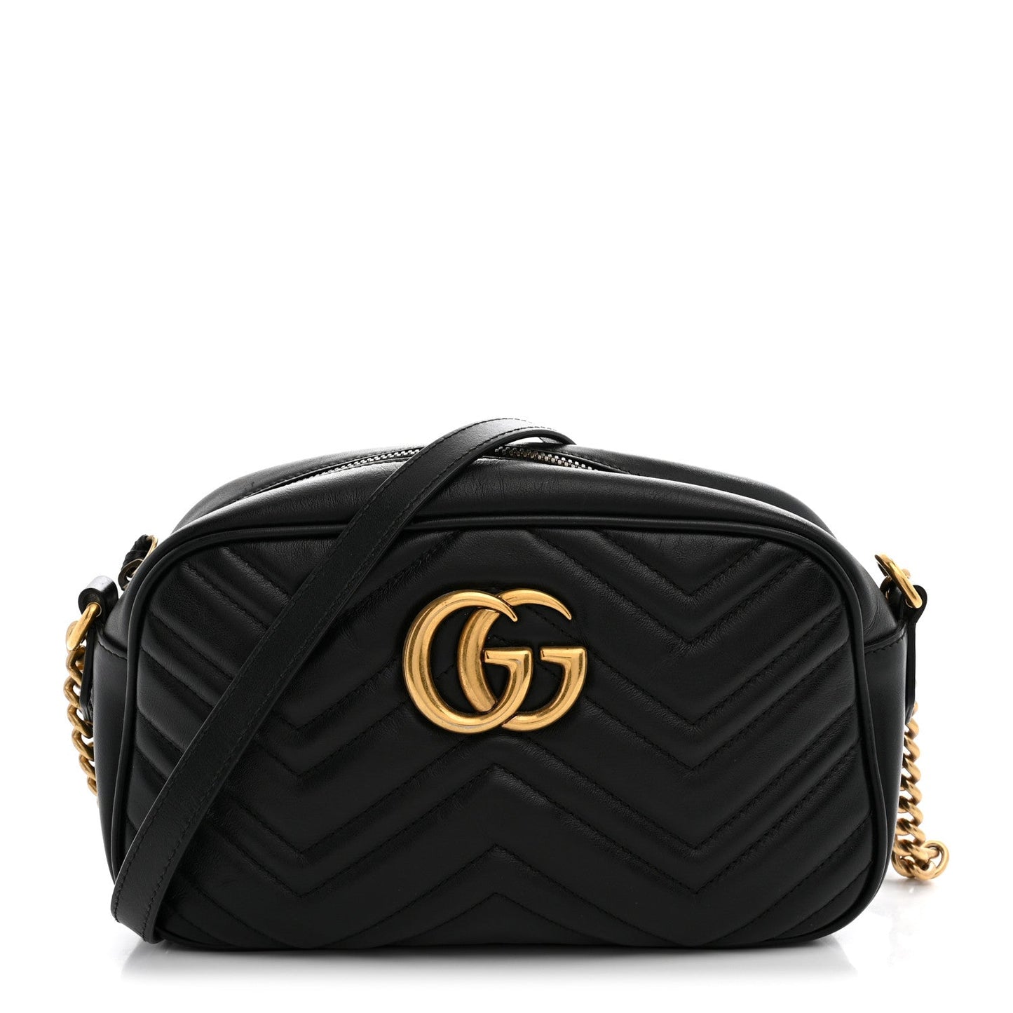 Calfskin Matelasse Small GG Marmont Chain Shoulder Bag Black