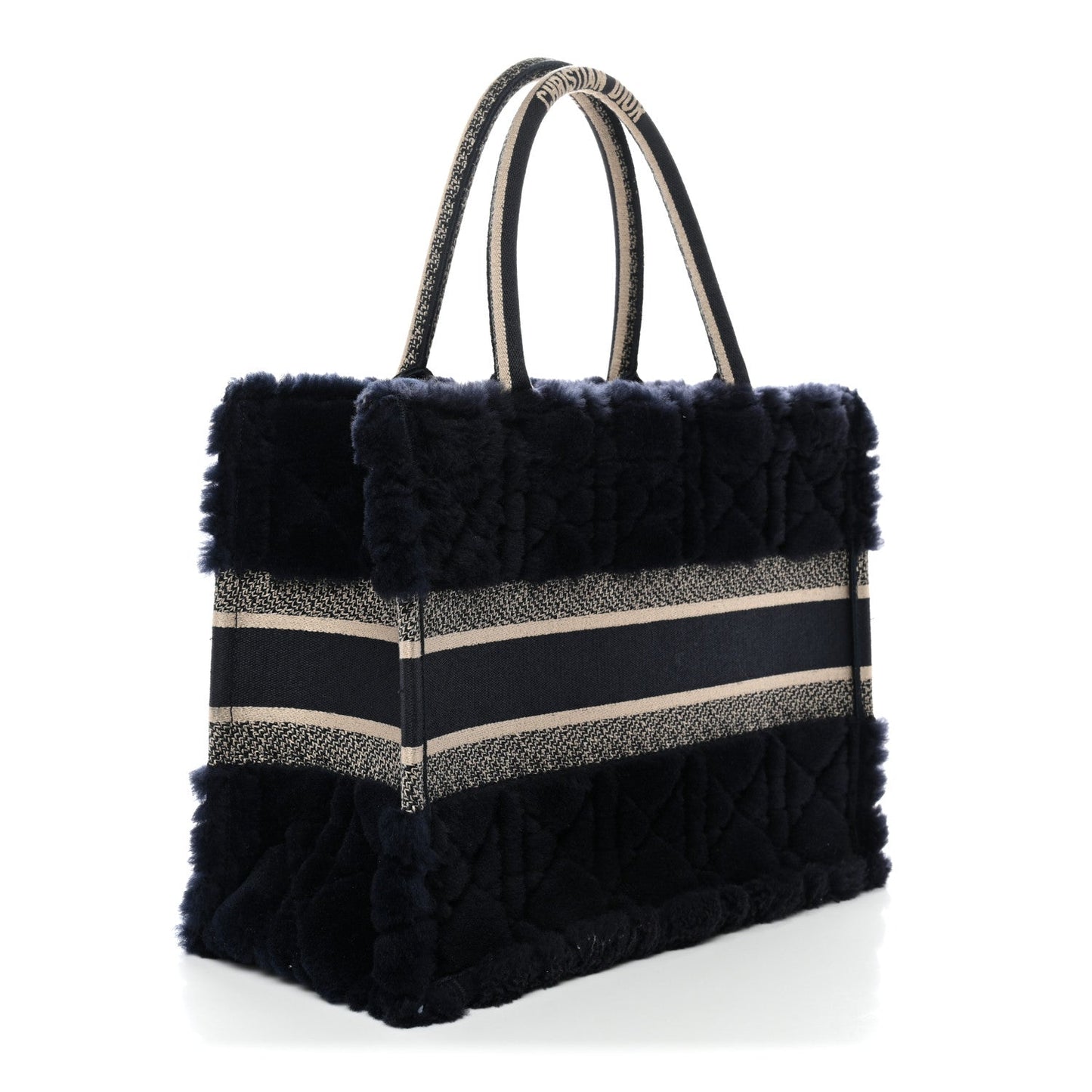 Shearling Cannage Medium Book Tote Deep Blue Natural