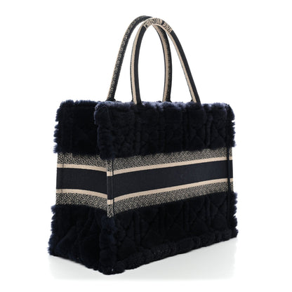 Shearling Cannage Medium Book Tote Deep Blue Natural