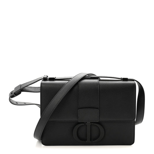 Ultra Matte Grained Calfskin 30 Montaigne Flap Bag Black