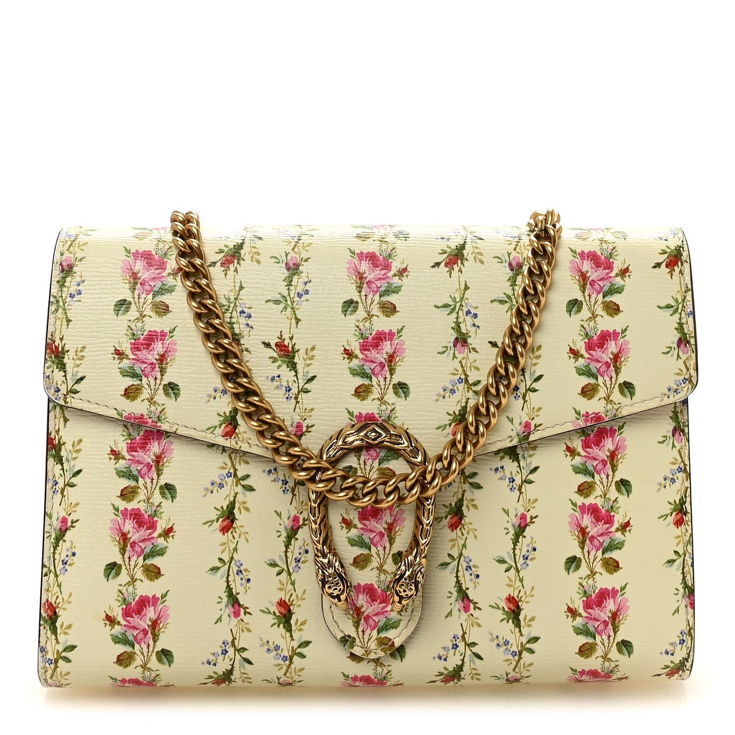Calfskin Floral Print Mini Dionysus Chain Wallet Ivory Pink