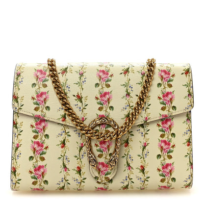 Calfskin Floral Print Mini Dionysus Chain Wallet Ivory Pink