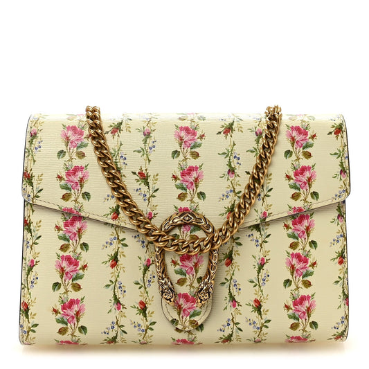 Calfskin Floral Print Mini Dionysus Chain Wallet Ivory Pink