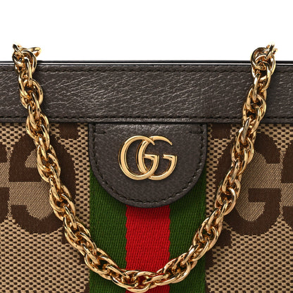 Monogram Jumbo GG Textured Dollar Calfskin Web Small Ophidia Chain Shoulder Bag Camel Ebony New Acero