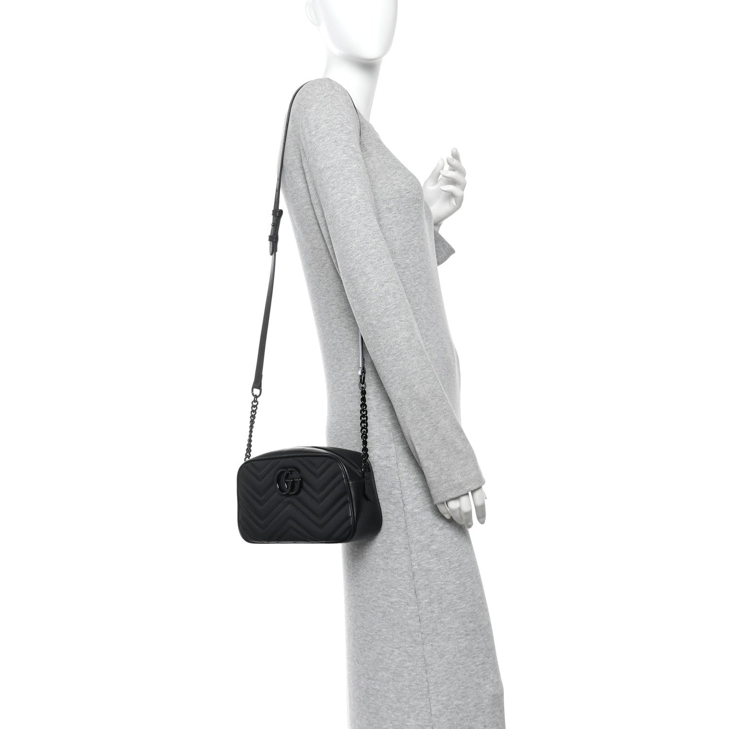 Calfskin Matelasse Monochrome Small GG Marmont Chain Shoulder Bag Black
