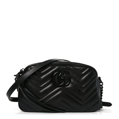 Calfskin Matelasse Monochrome Small GG Marmont Chain Shoulder Bag Black