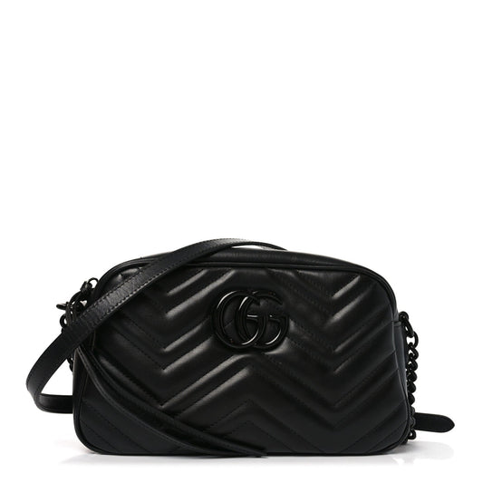 Calfskin Matelasse Monochrome Small GG Marmont Chain Shoulder Bag Black
