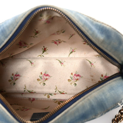 Denim Matelasse Small Pearly GG Marmont Chain Shoulder Bag Blue
