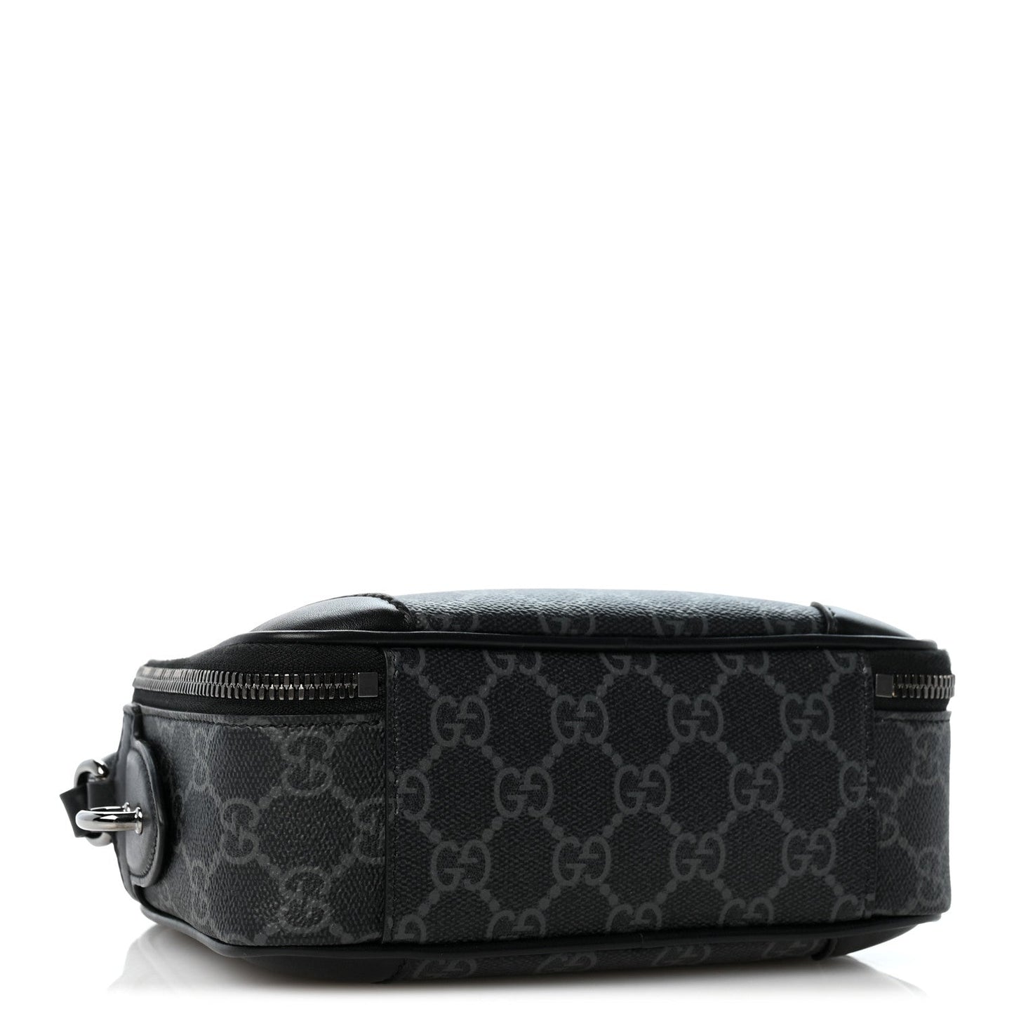 GG Supreme Monogram Textured Calfskin Emblem Mini Crossbody Black