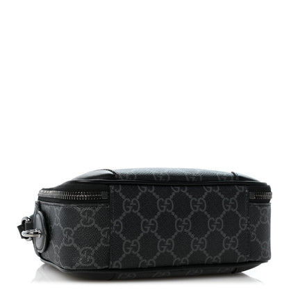 GG Supreme Monogram Textured Calfskin Emblem Mini Crossbody Black